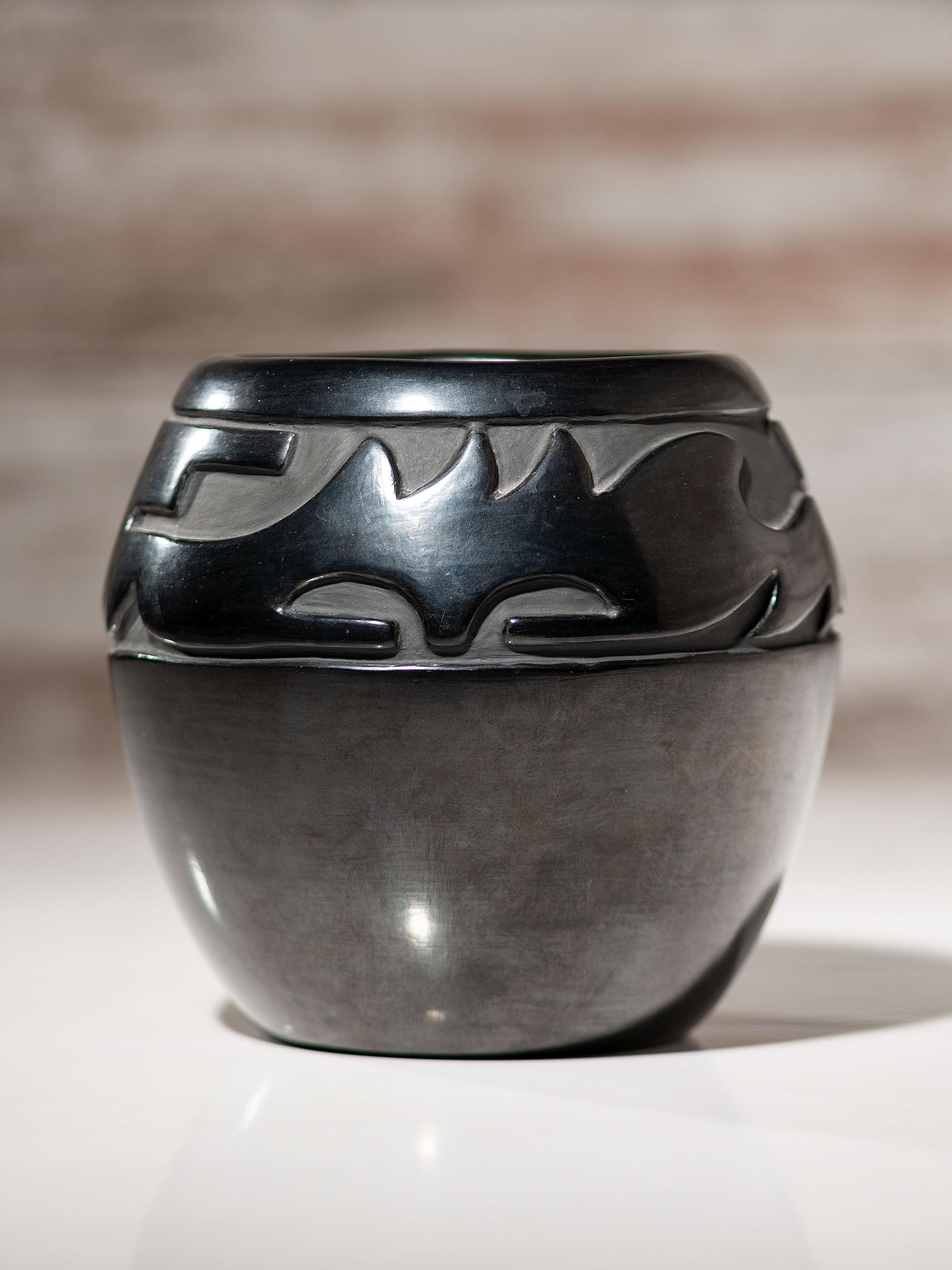 Carved Blackware Pottery Jar
