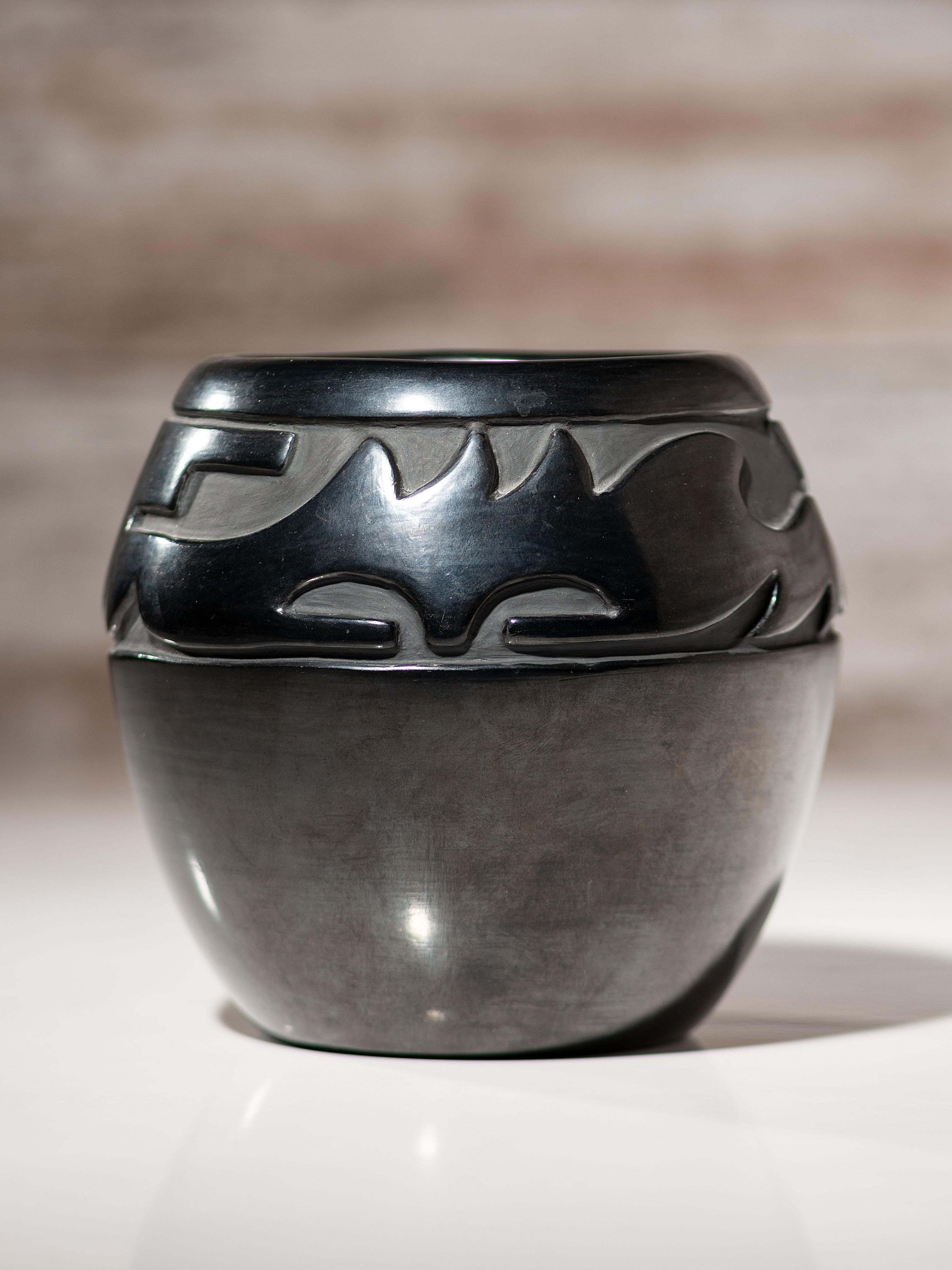 Carved Blackware Pottery Jar
