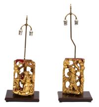 A Pair of Gilt and Lacquered Chinese Temple Carvings Height of carving 13 inches. — 20TH CENTURY
