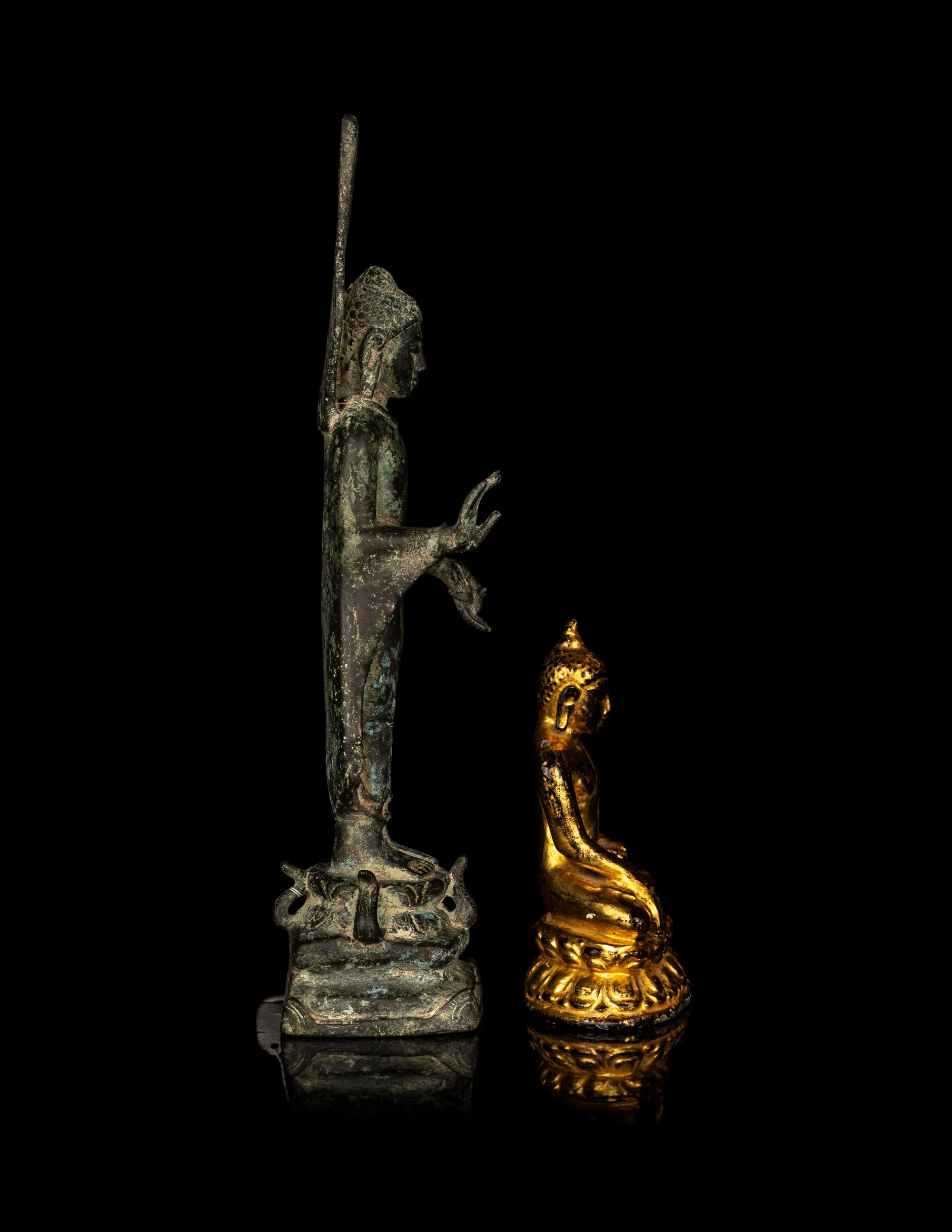Two Burmese Bronze Figures of Buddha