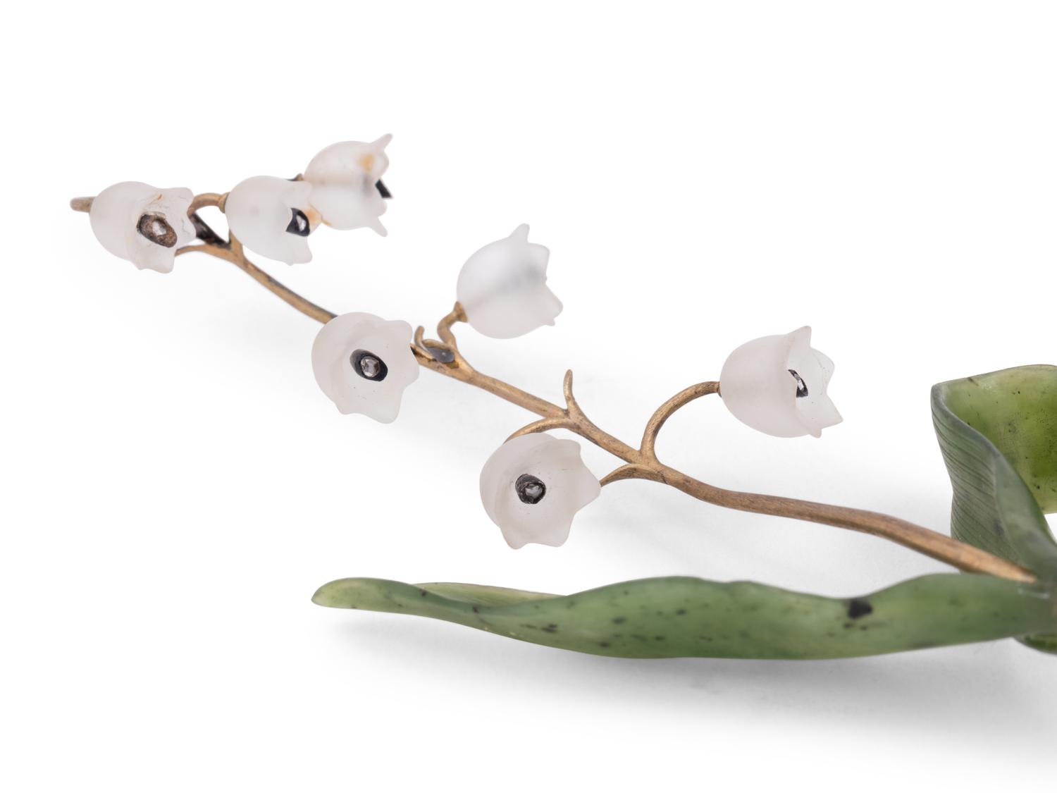 An Important Cartier Carved Rock Crystal, Aventurine and Moonstone Lily of the Valley Flower Study