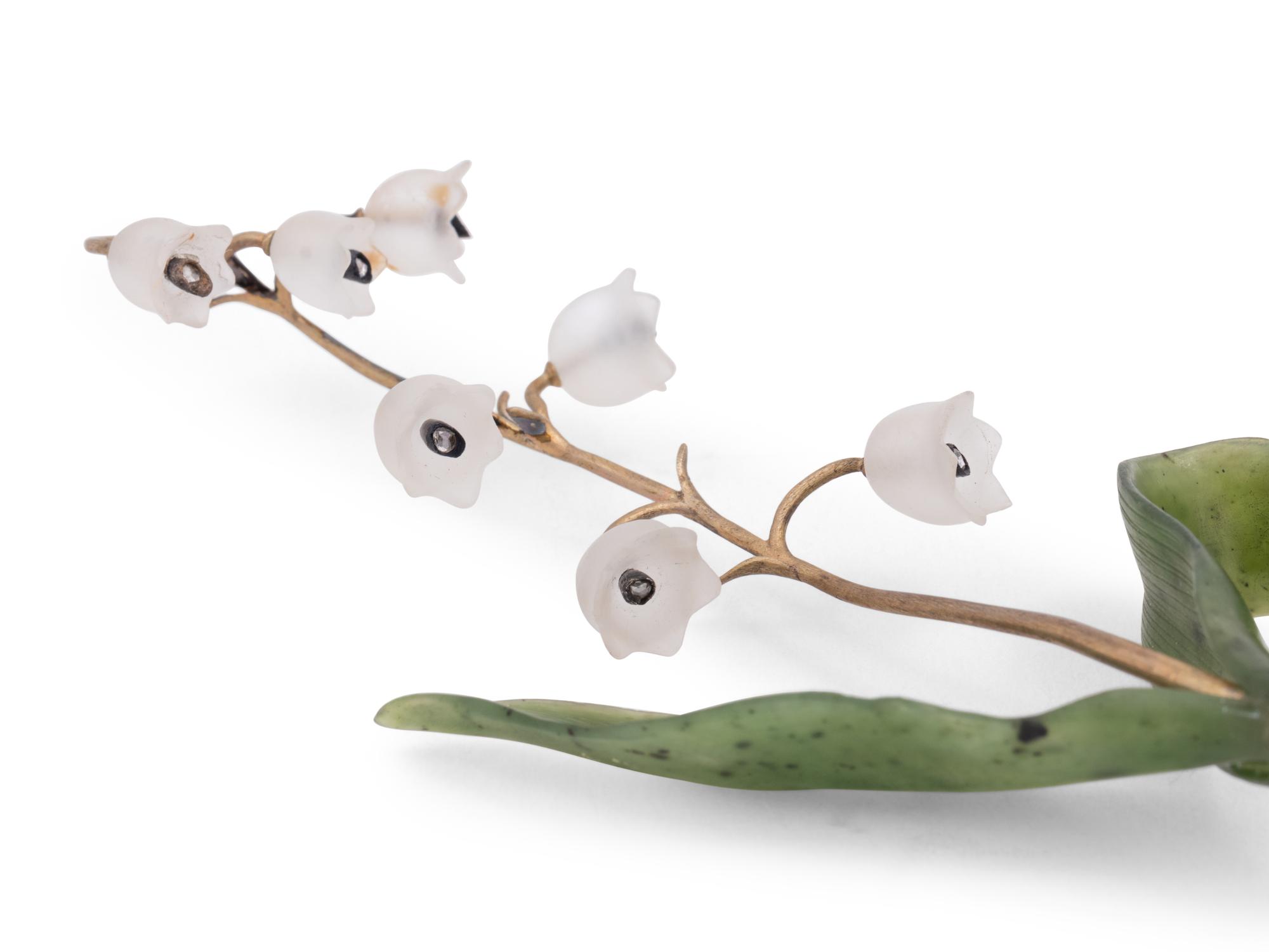 An Important Cartier Carved Rock Crystal, Aventurine and Moonstone Lily of the Valley Flower Study
