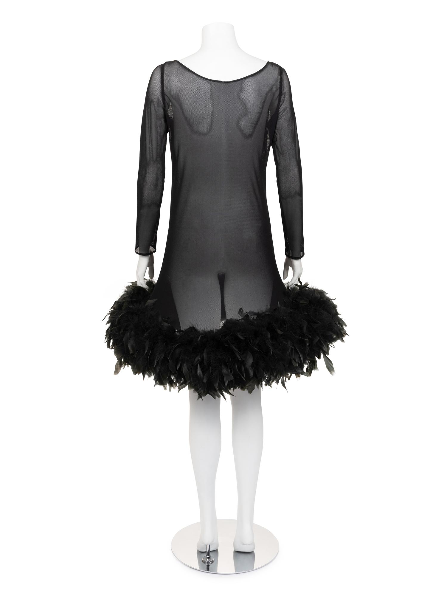 Unlabeled Mesh Dress with Feather Hem, Attributed to Pierre Cardin, 1980-2000s