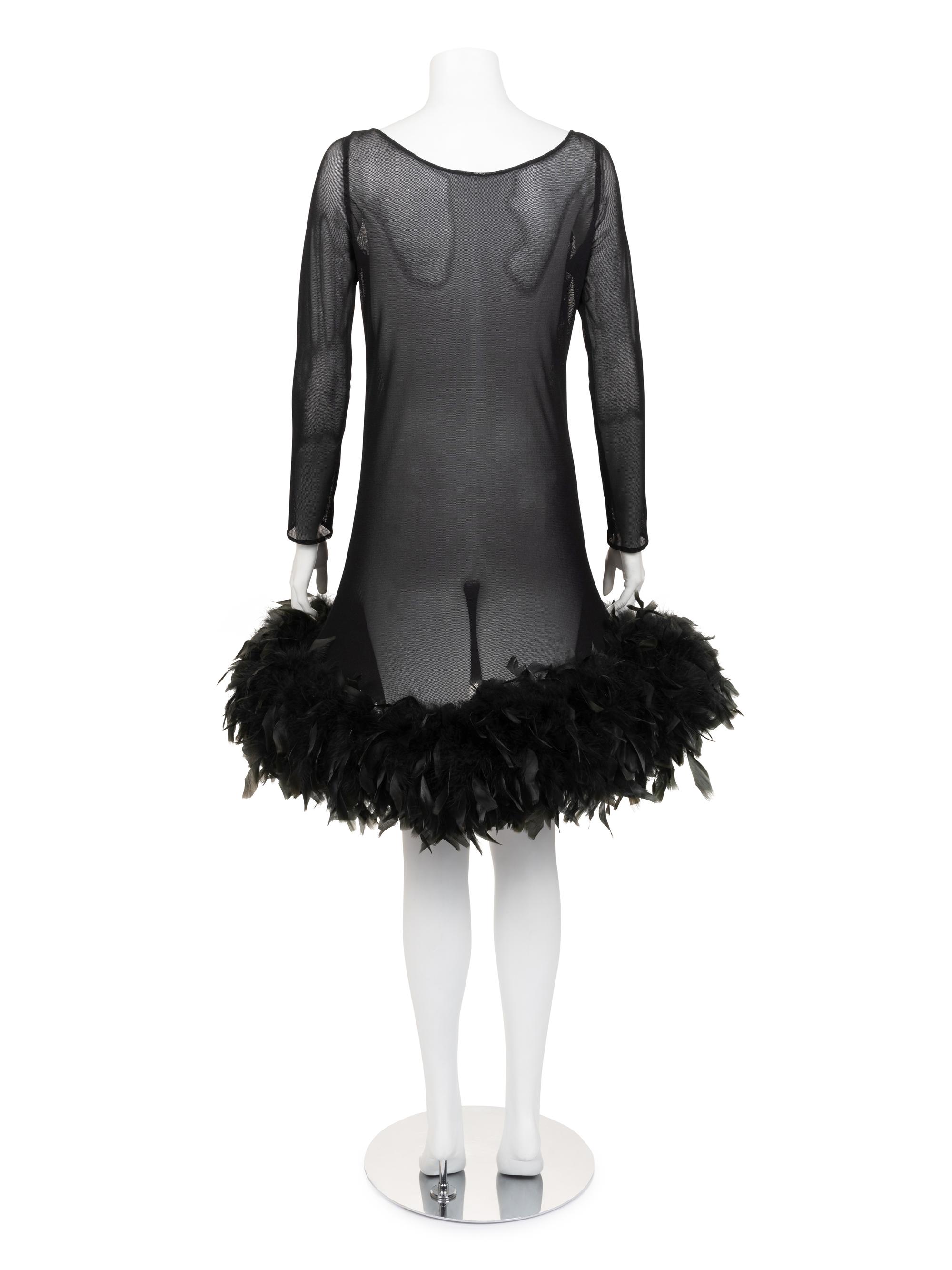Unlabeled Mesh Dress with Feather Hem, Attributed to Pierre Cardin, 1980-2000s