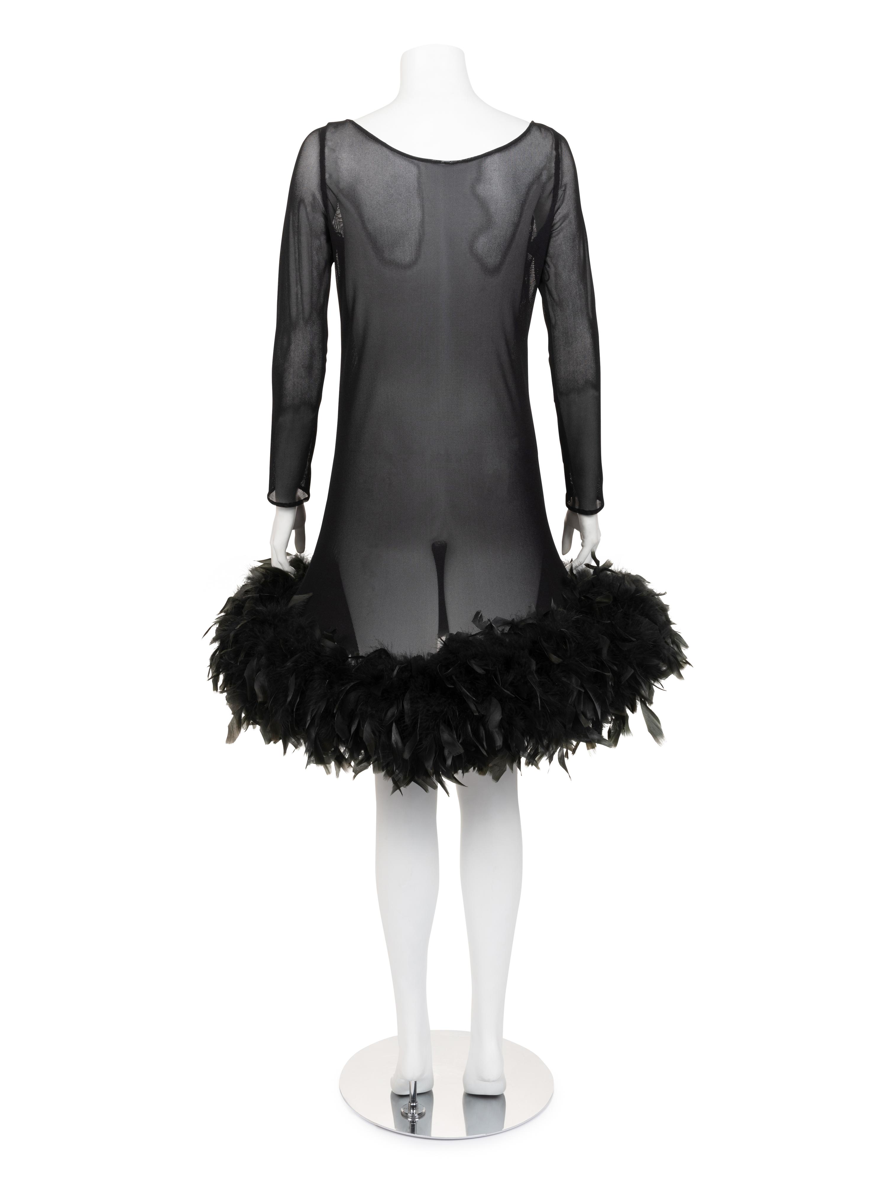 Unlabeled Mesh Dress with Feather Hem, Attributed to Pierre Cardin, 1980-2000s
