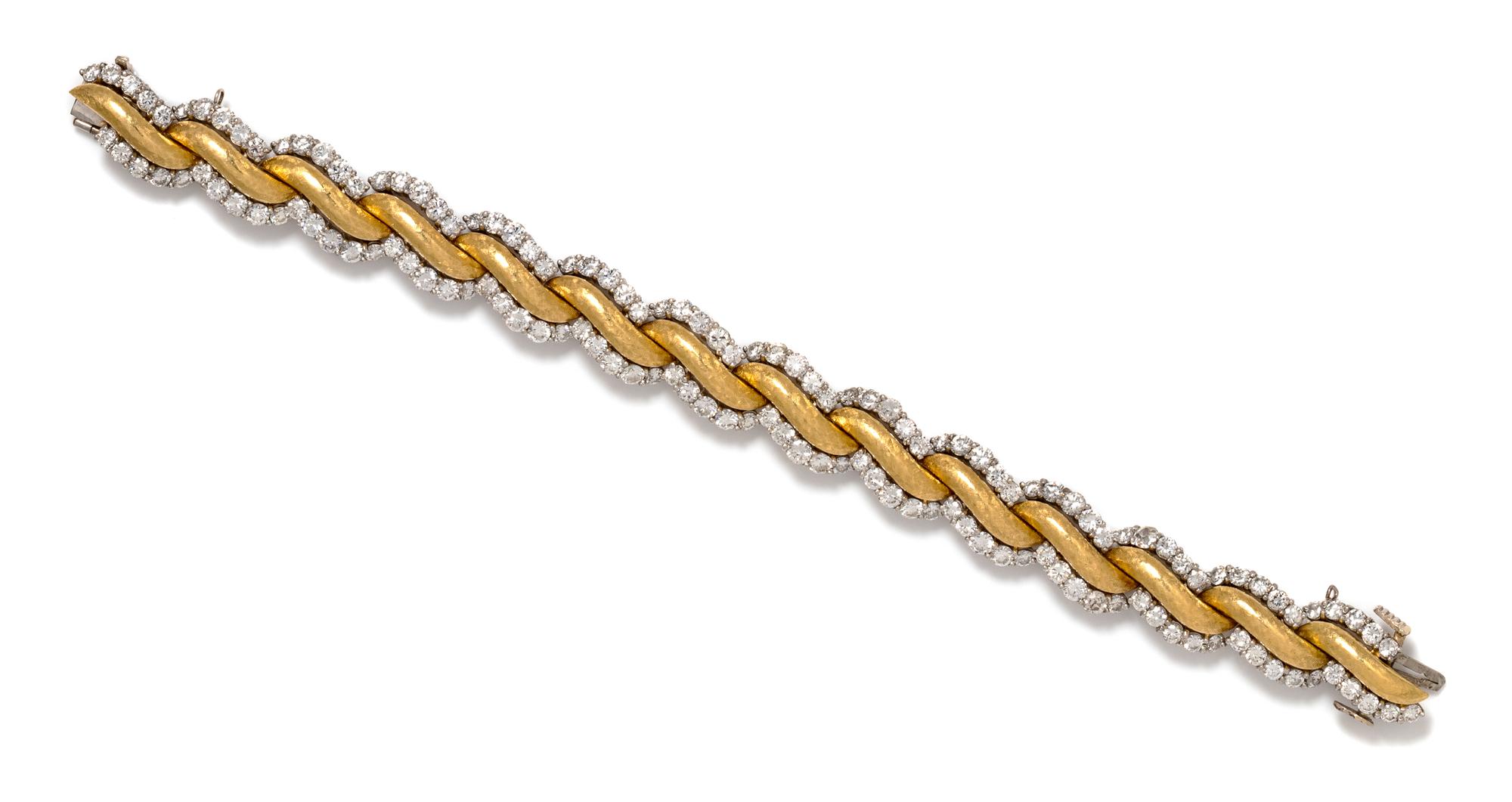 A Yellow Gold, Platinum and Diamond Bracelet, 42.90 dwts.