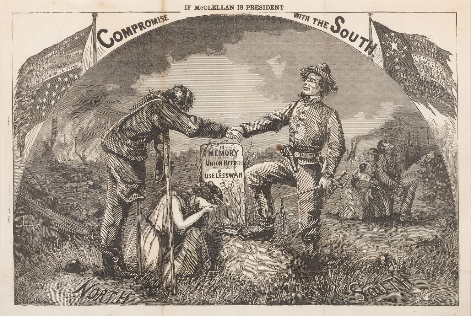 [ENSLAVEMENT & ABOLITION - CIVIL WAR]. [NAST, Thomas (1840-1902), artist]. Compromise With the South if McClellan is President . N.p., ca 1864.