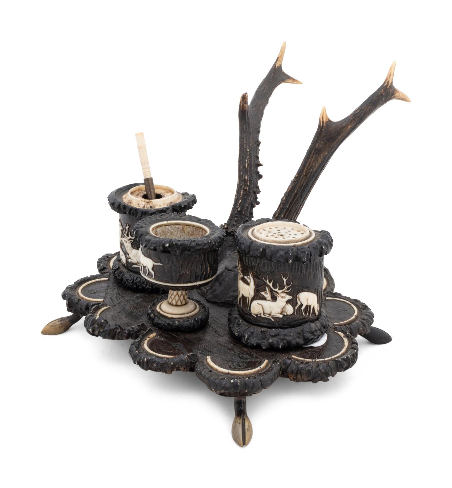 A German Stag-Antler Inkstand