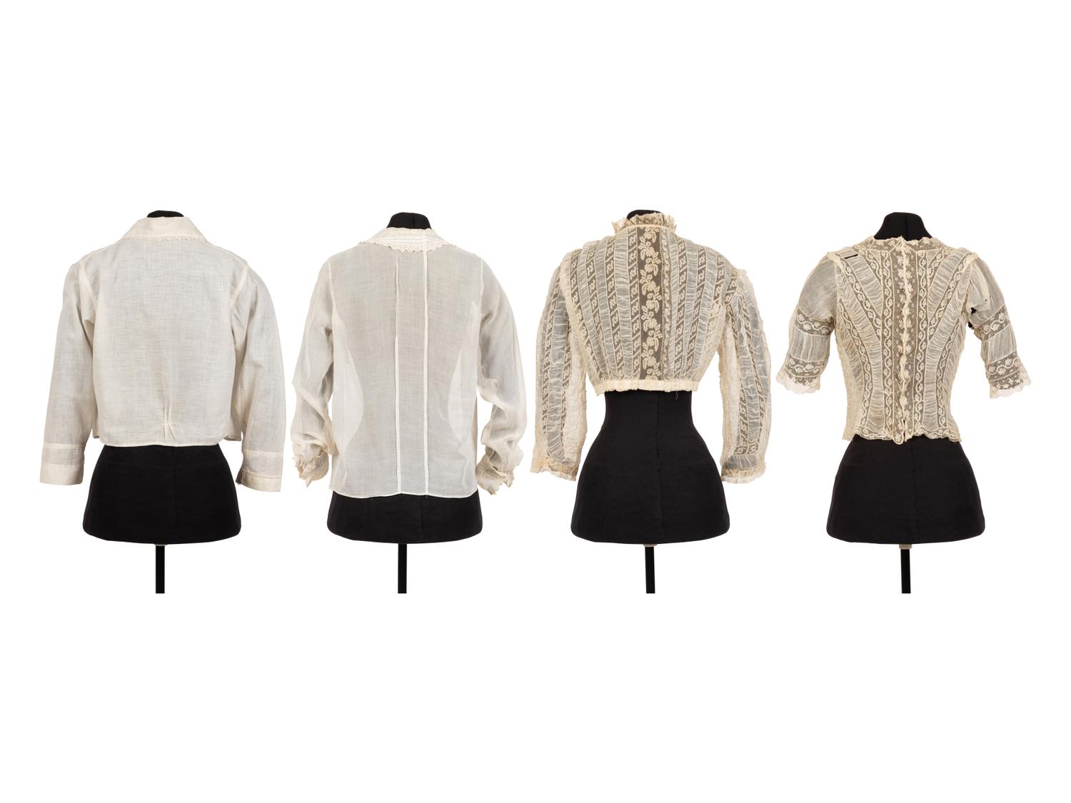 Collection of Six Shirtwaists and One Straw Hat, 1890-1920
