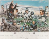 A Chicago Bears 75th Anniversary Multi Signed Autograph Print Including Walter Payton, Dick Butkus, Gale Sayers and Mike Ditka