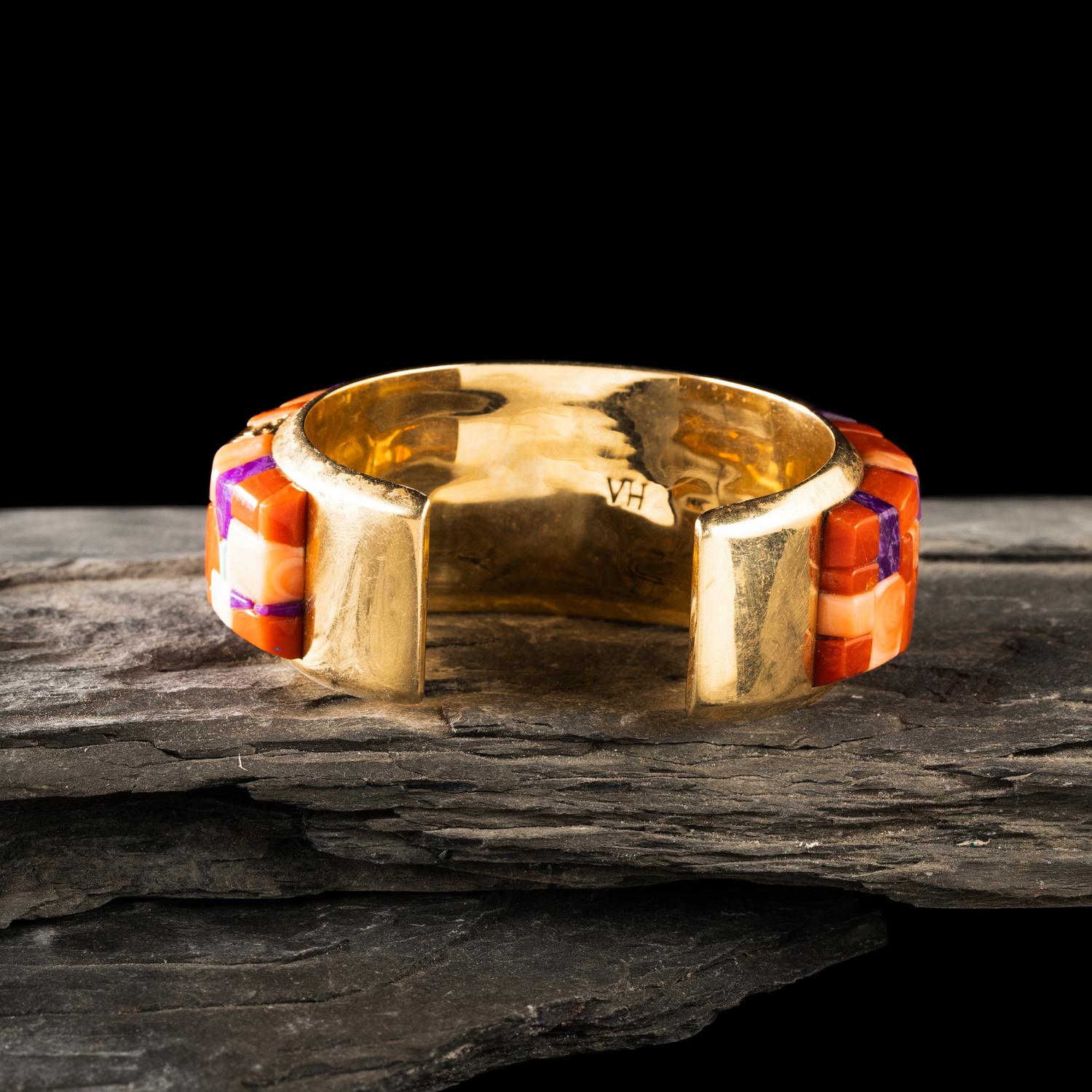 Vernon Haskie (Diné, b. 1968) — 14K Gold and Cobblestone Inlay Cuff Bracelet