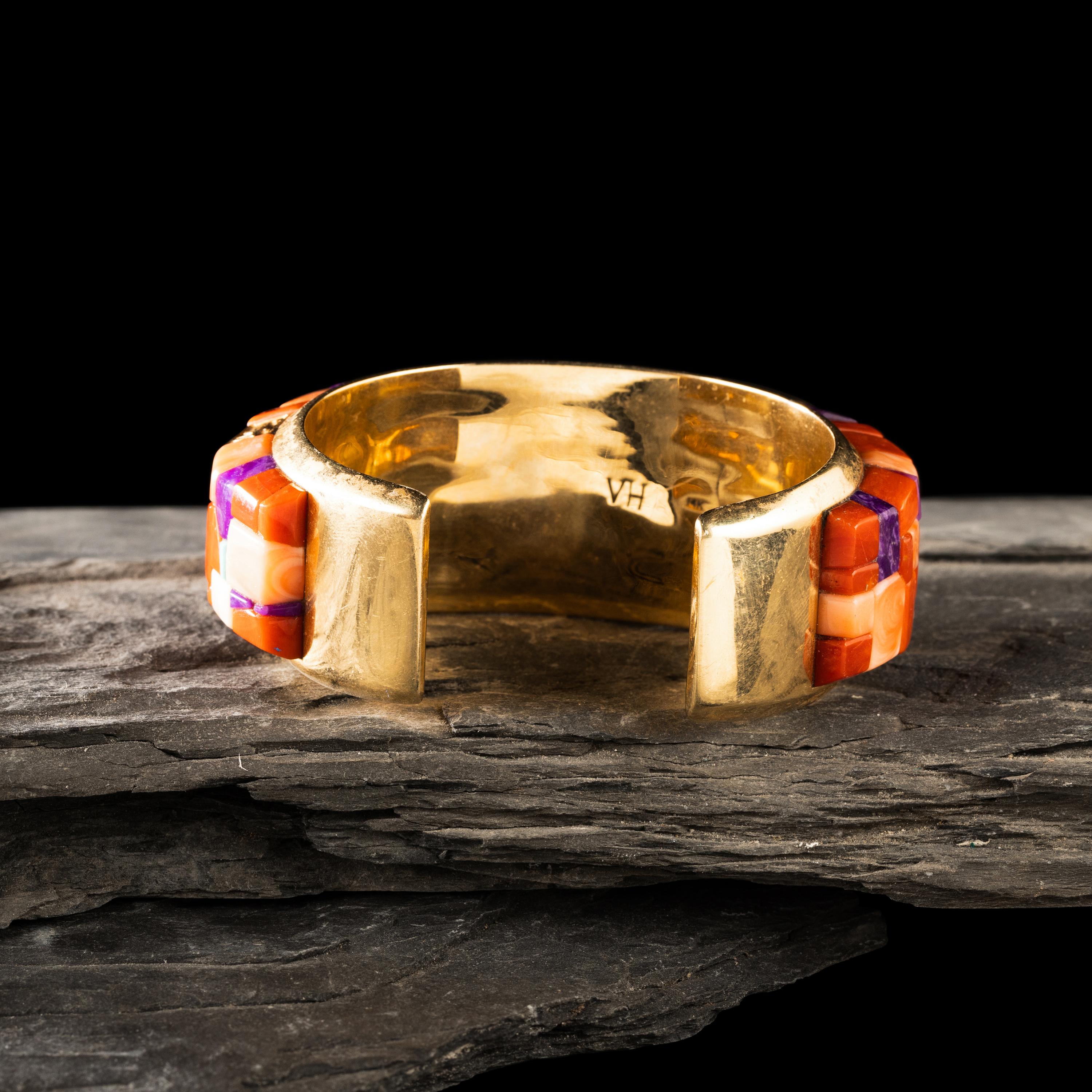 Vernon Haskie (Diné, b. 1968) — 14K Gold and Cobblestone Inlay Cuff Bracelet