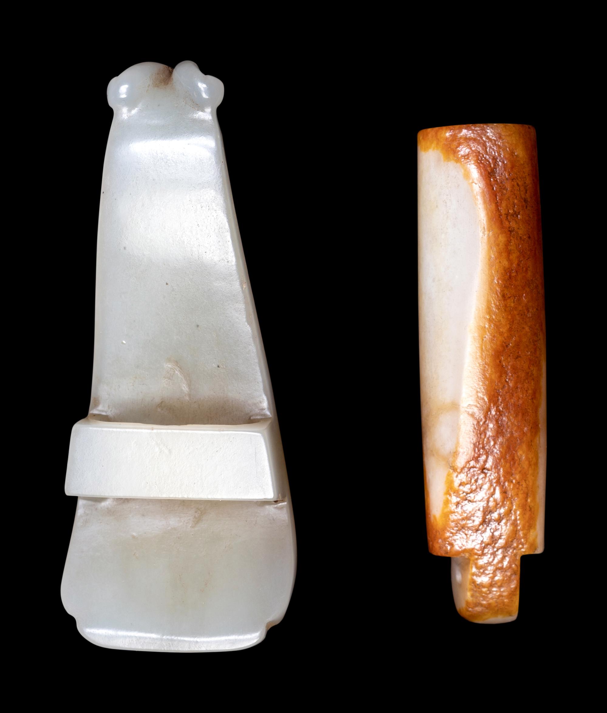 Two Chinese Celadon and Russet Jade Articles