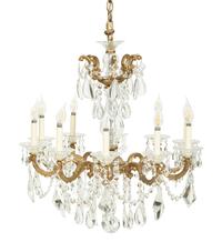 An Empire Style Gilt Metal and Glass Ten-Light Chandelier