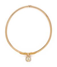 YELLOW GOLD, GOLD-IN-QUARTZ AND DIAMOND PENDANT/NECKLACE