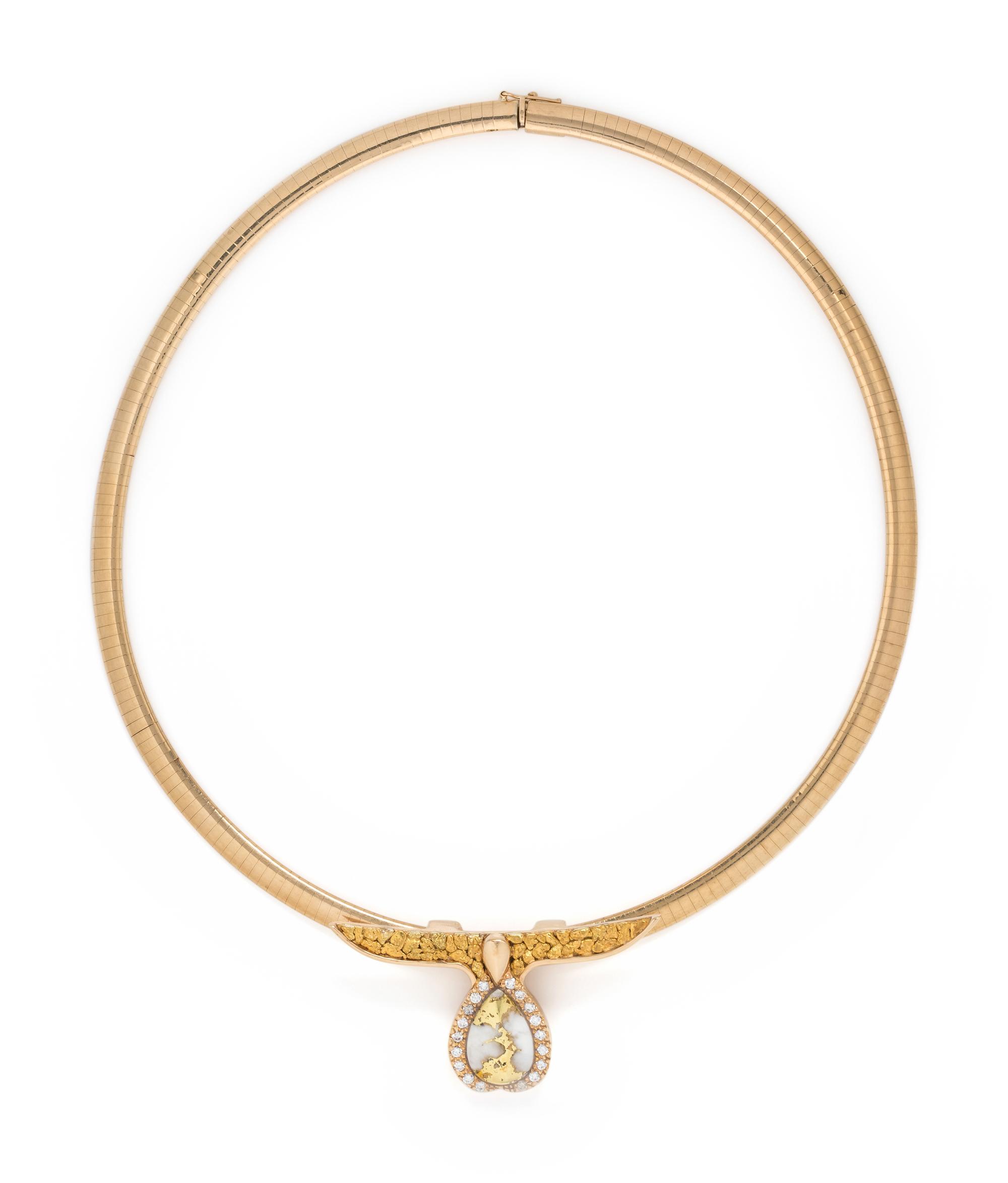 YELLOW GOLD, GOLD-IN-QUARTZ AND DIAMOND PENDANT/NECKLACE
