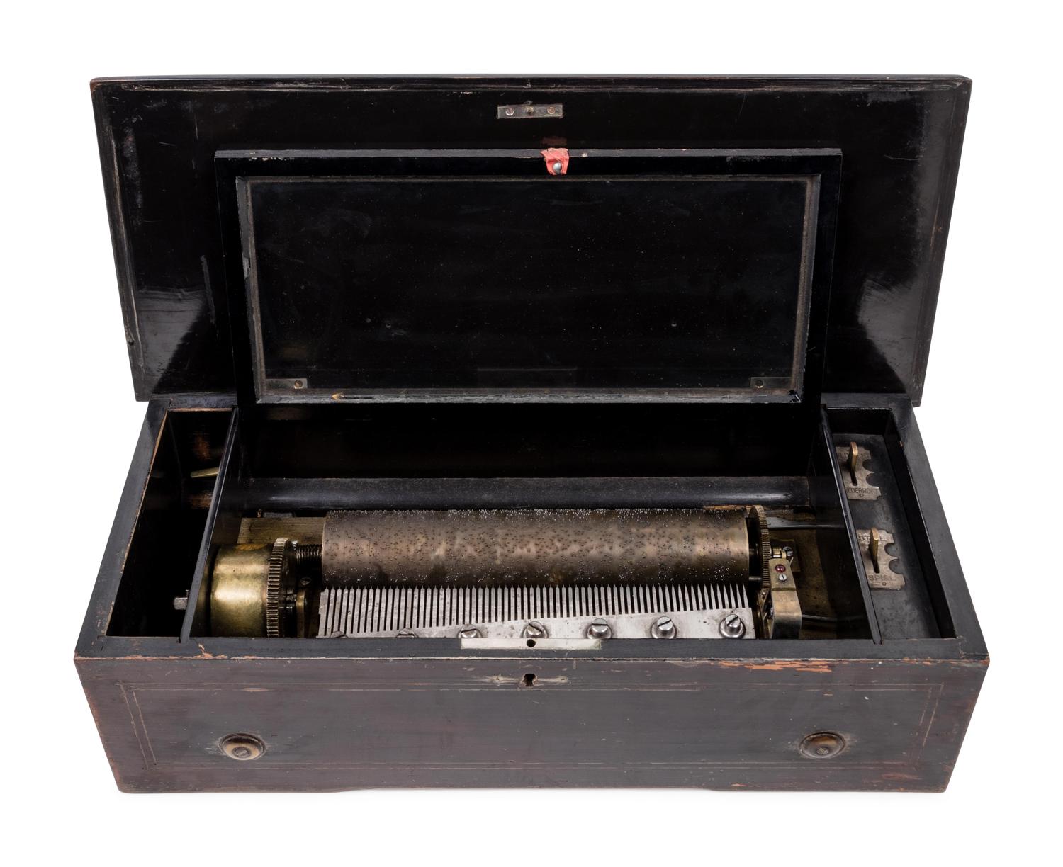 A Swiss Marquetry Cylinder Music Box