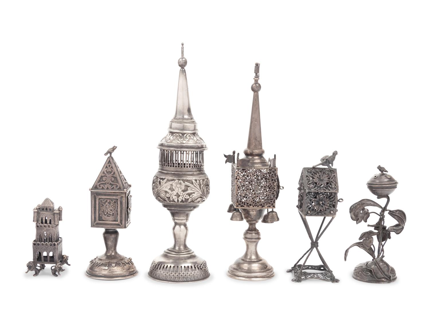 Six Continental Silver Spice Towers and Boxes