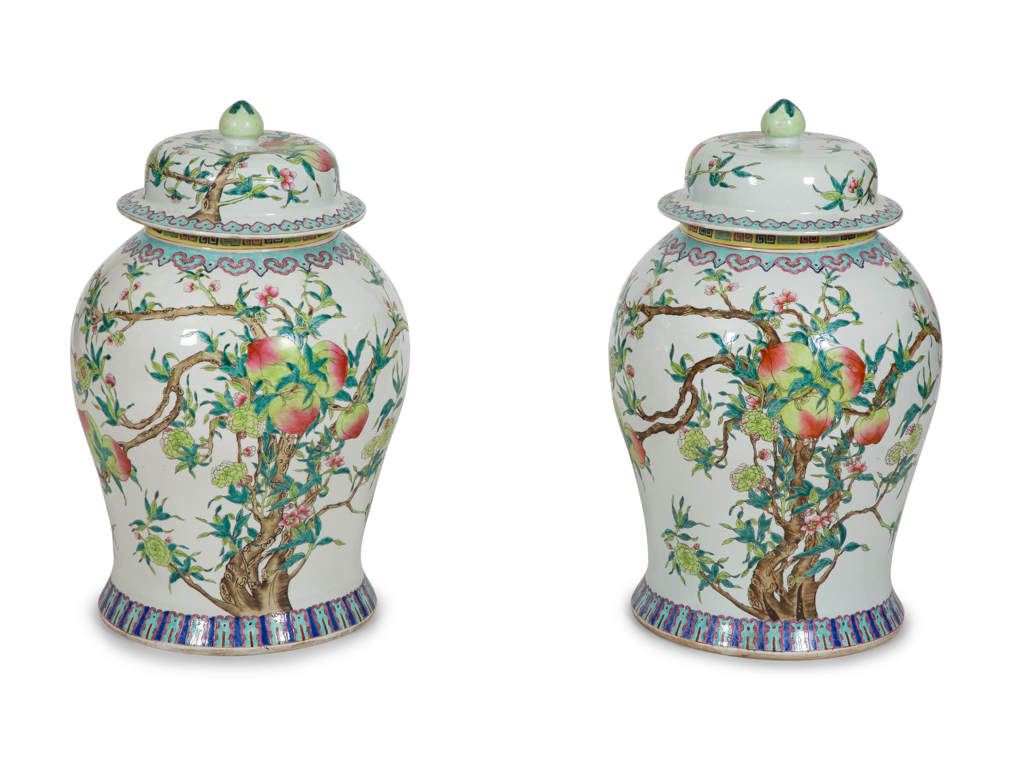 A Pair of Chinese Export Porcelain Covered Jars
