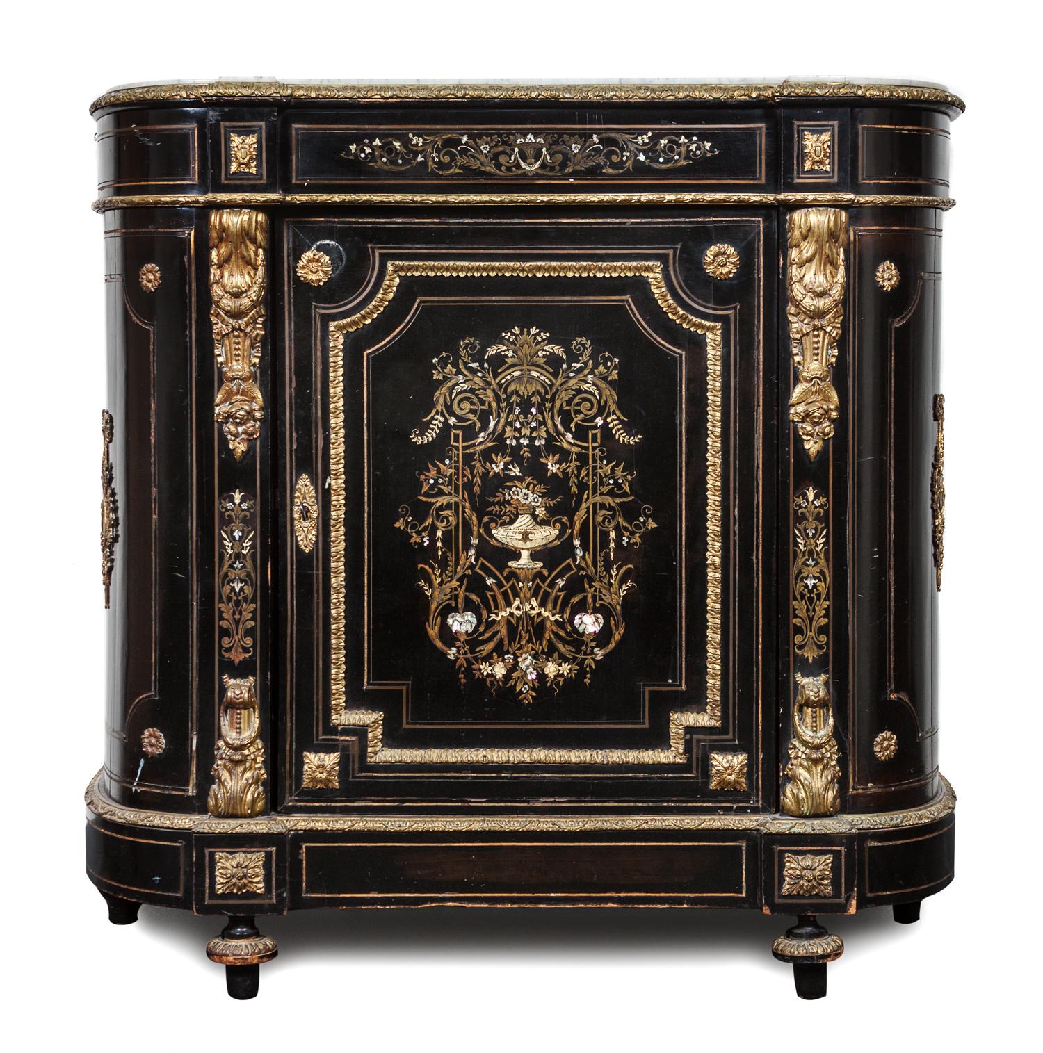 A Napoleon III Gilt Metal Mounted Console Cabinet Height 44 x width 44 x depth 16 1/2 inches. — 19TH CENTURY