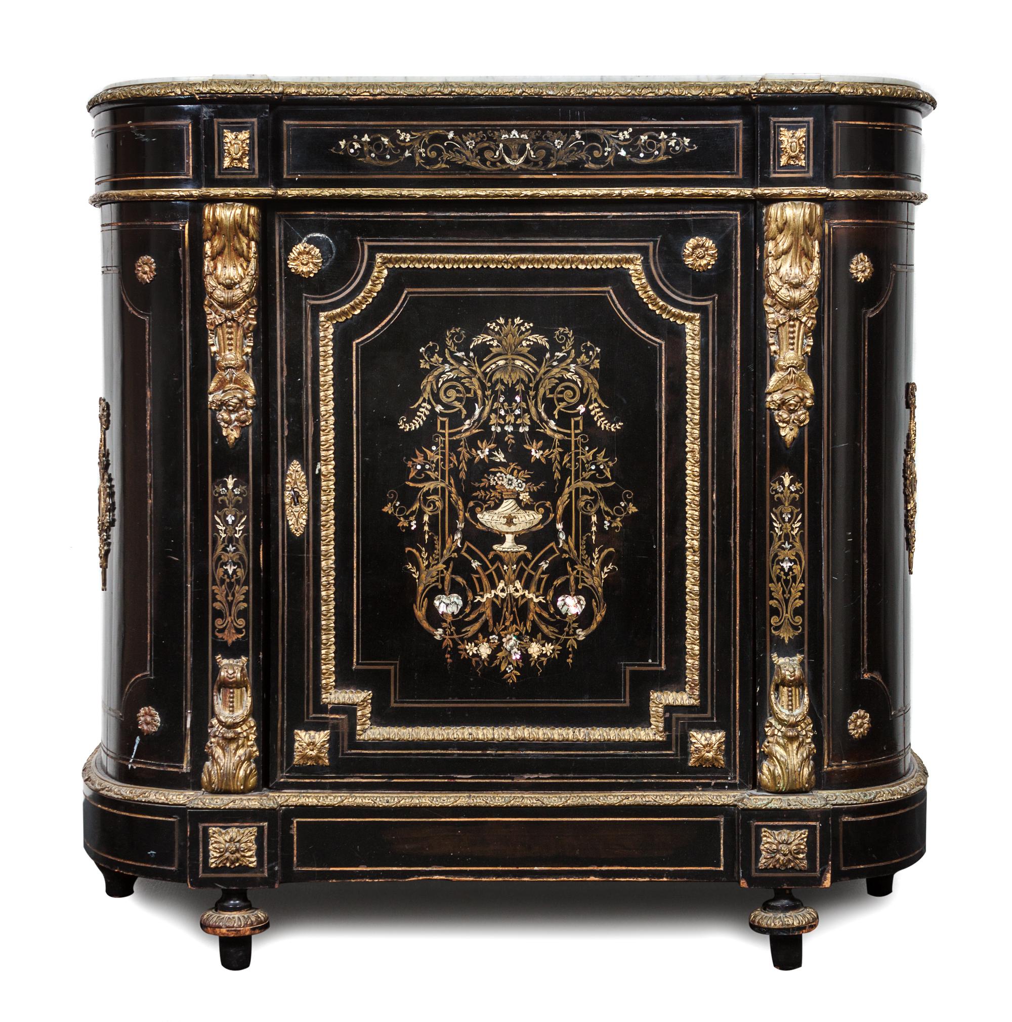 A Napoleon III Gilt Metal Mounted Console Cabinet Height 44 x width 44 x depth 16 1/2 inches. — 19TH CENTURY