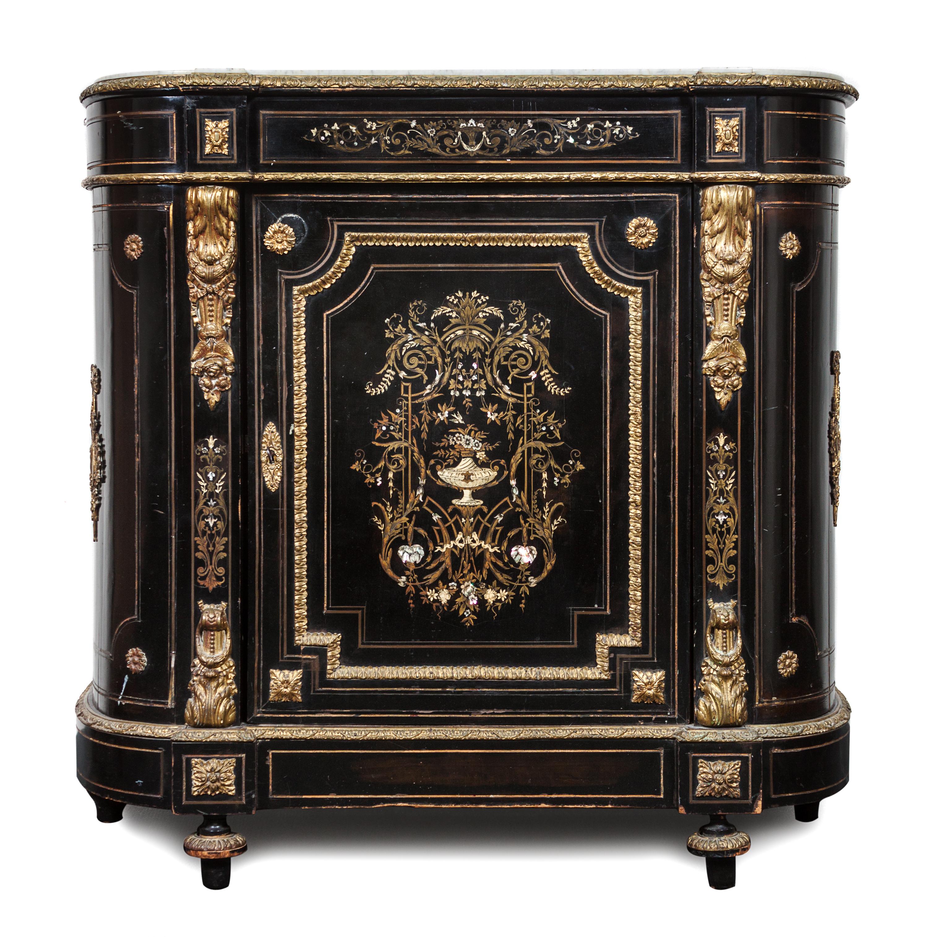A Napoleon III Gilt Metal Mounted Console Cabinet Height 44 x width 44 x depth 16 1/2 inches. — 19TH CENTURY