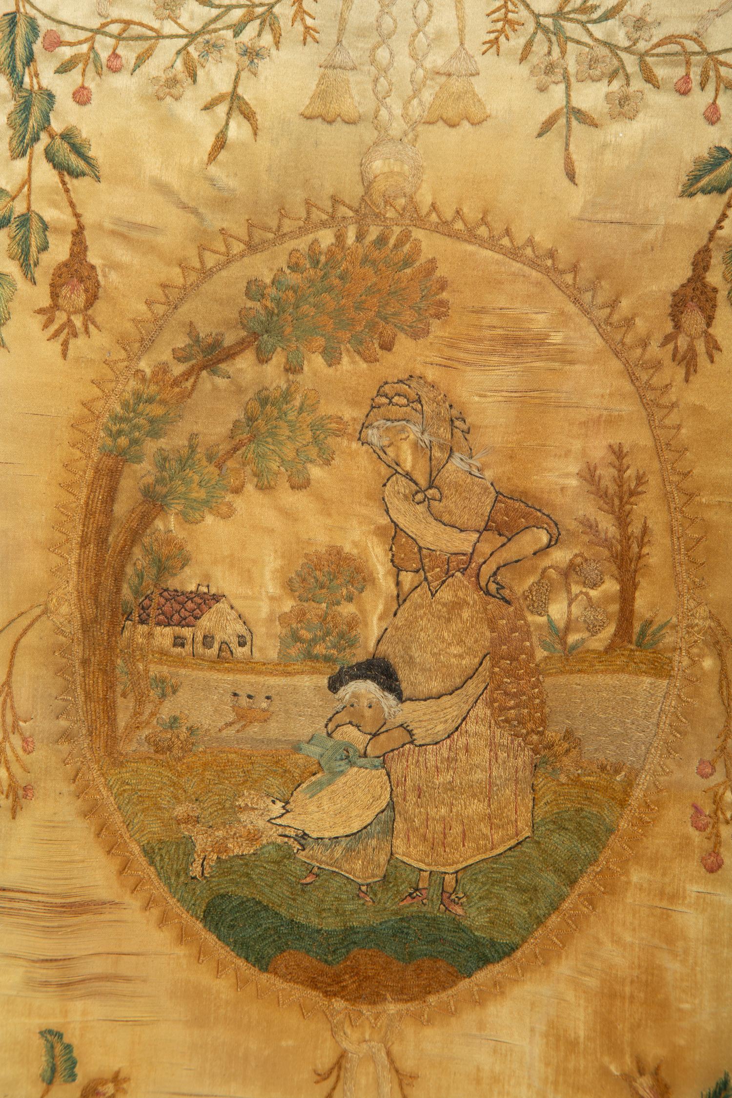 Four Needlework and Silk Pictures