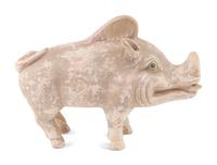 A Chinese Pottery Figure of a Boar