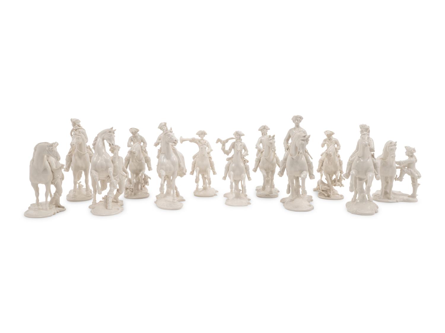 A Group of Twelve Nymphenburg Porcelain Equestrian Groups