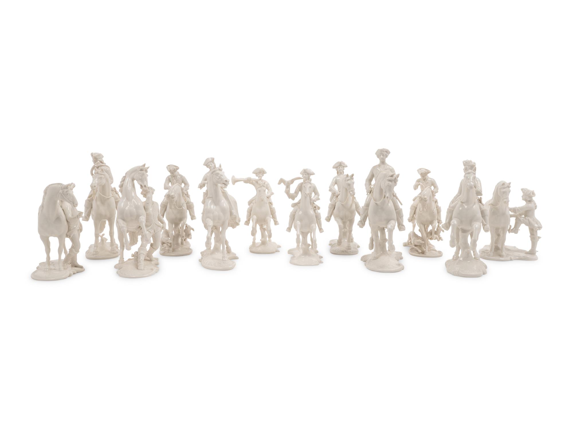 A Group of Twelve Nymphenburg Porcelain Equestrian Groups