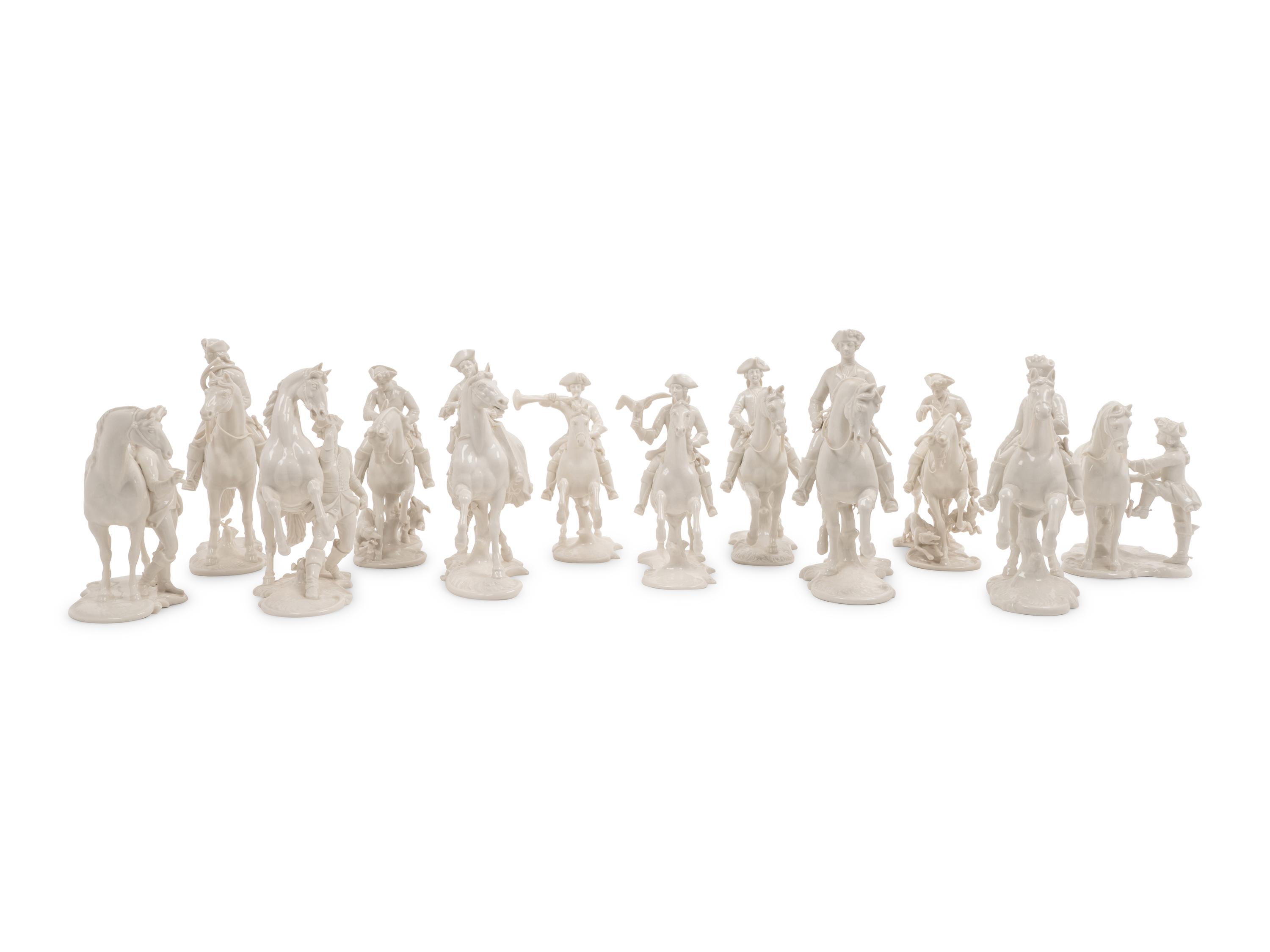 A Group of Twelve Nymphenburg Porcelain Equestrian Groups