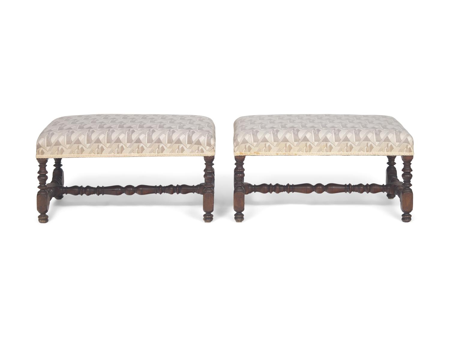 A Pair of Baroque-Style Turned Walnut Window Benches