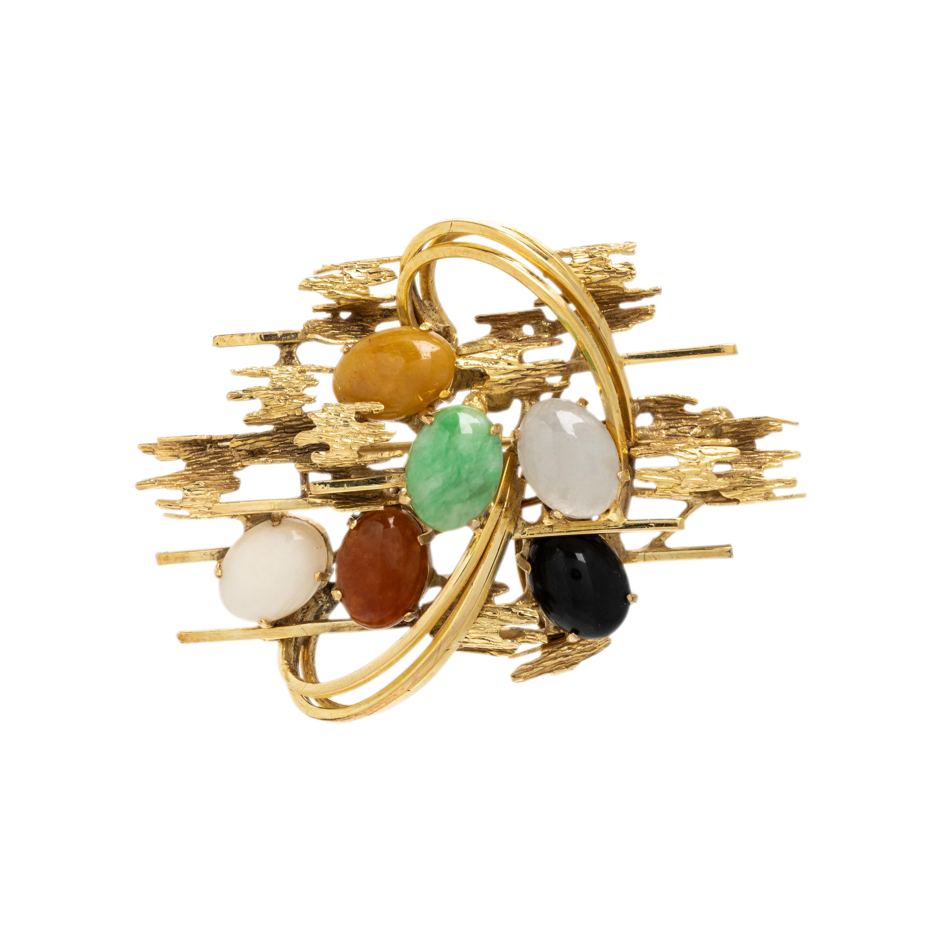 Yellow Gold and Jade Brooch