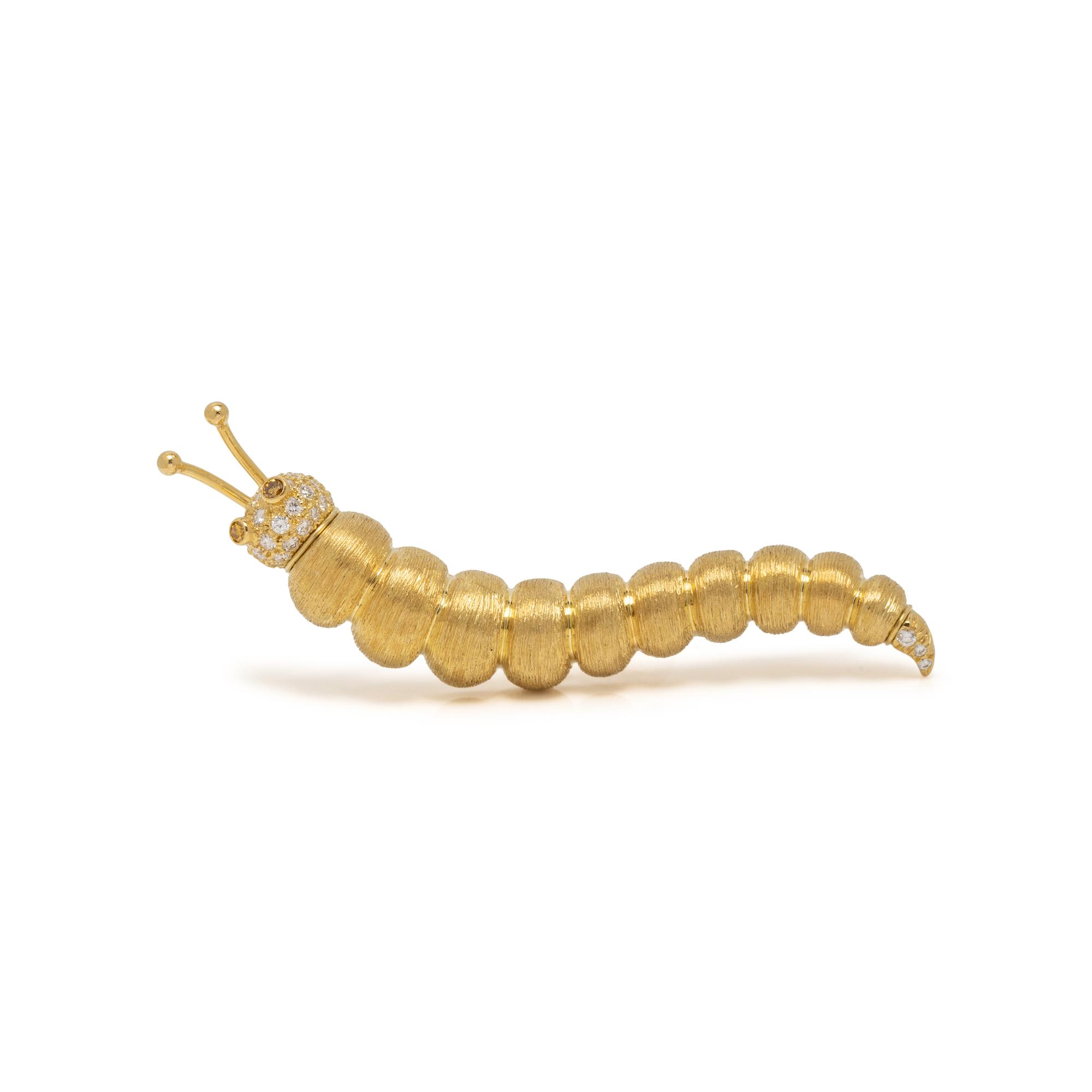 HENRY DUNAY, DIAMOND AND YELLOW GOLD CATERPILLAR BROOCH