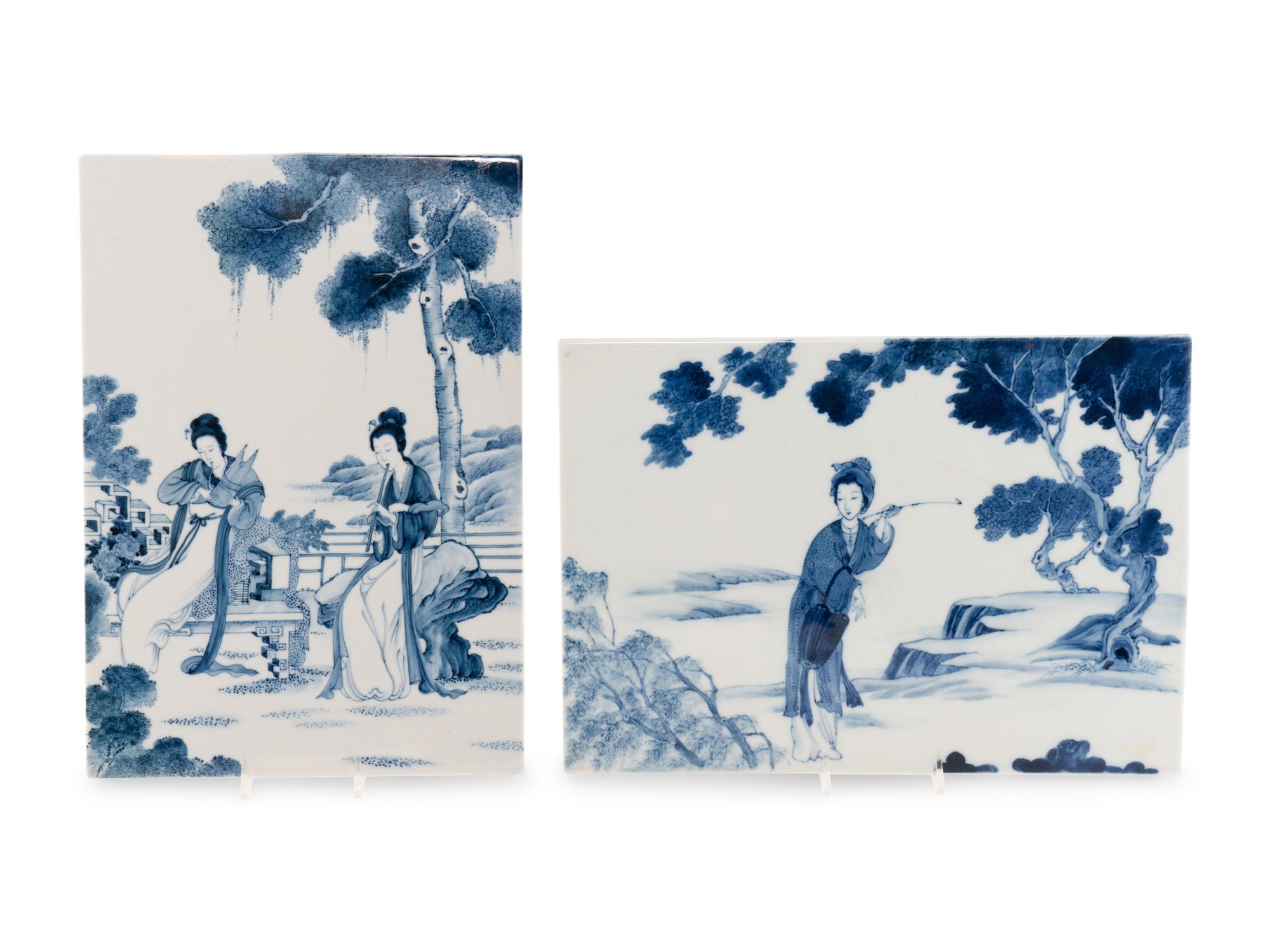 A Pair of Chinese Blue and White Porcelain Plaques