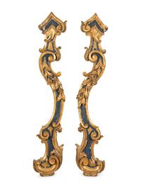 A Pair of Italian Painted and Parcel Gilt Pilasters