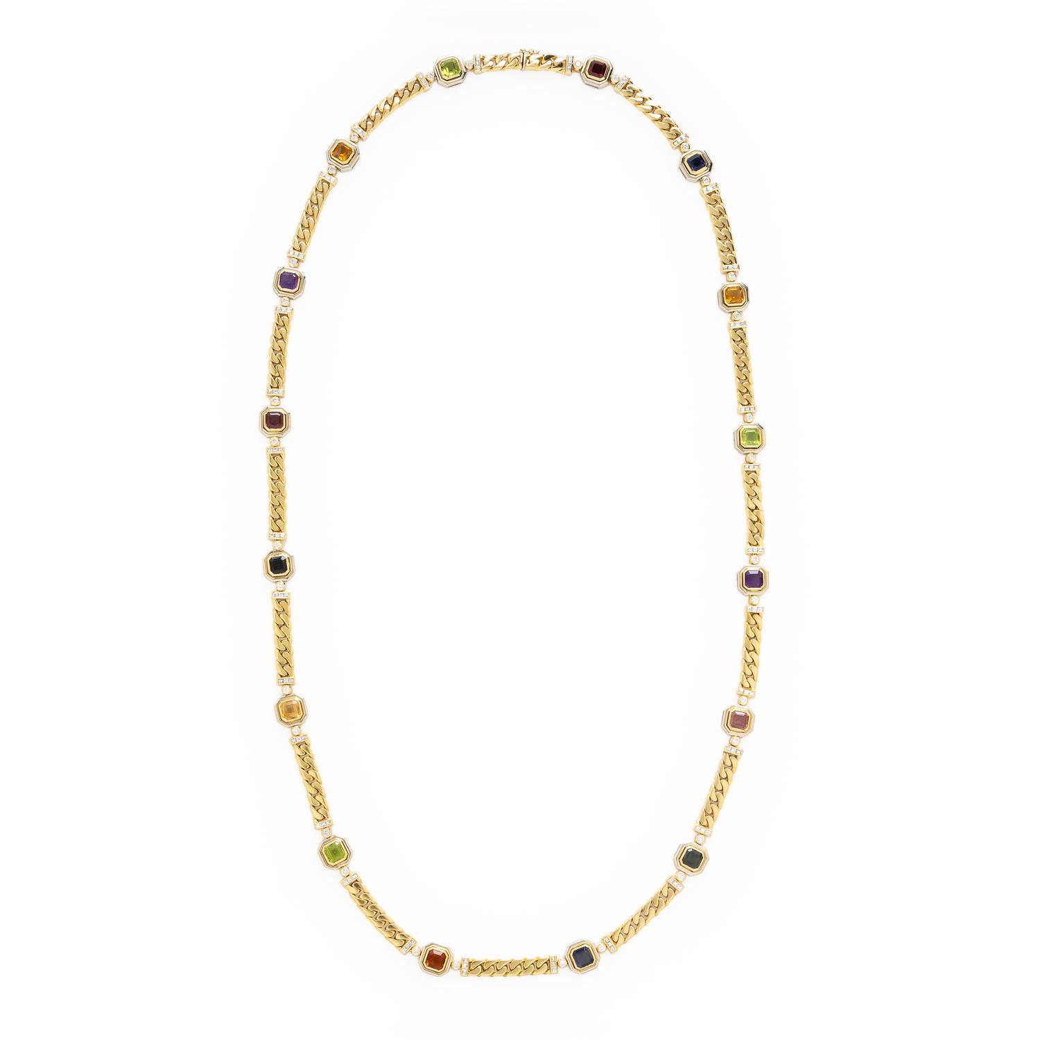 Multigem, Diamond, and Yellow Gold Chain Necklace