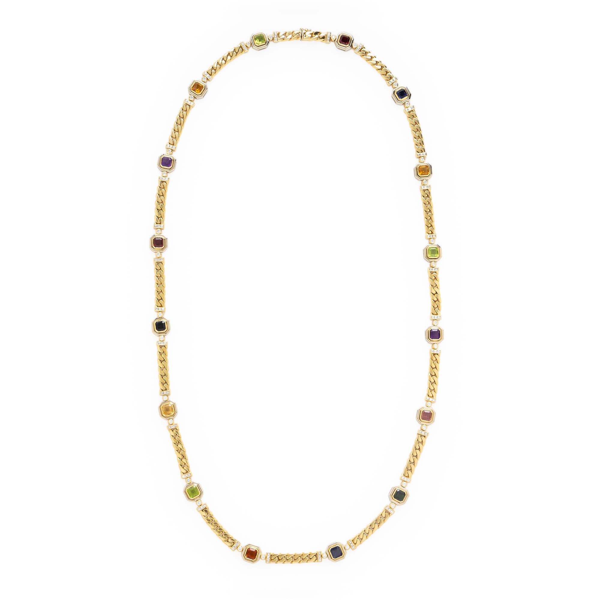Multigem, Diamond, and Yellow Gold Chain Necklace
