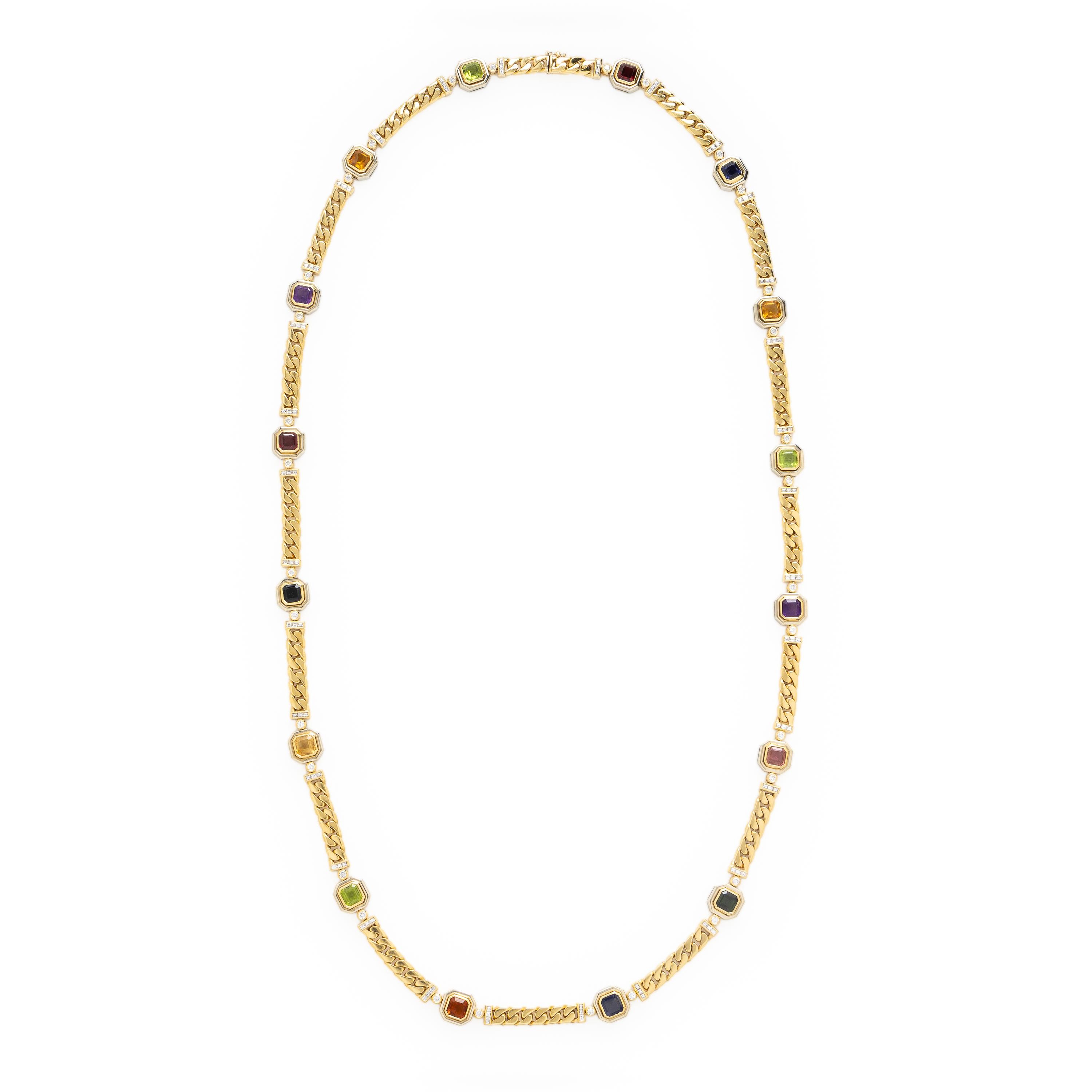 Multigem, Diamond, and Yellow Gold Chain Necklace