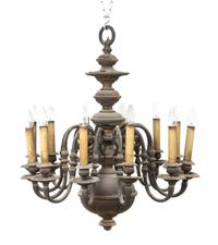 A Dutch Baroque Style Brass Twelve-Light Chandelier, Approximate height 37 x diameter 30 inches.