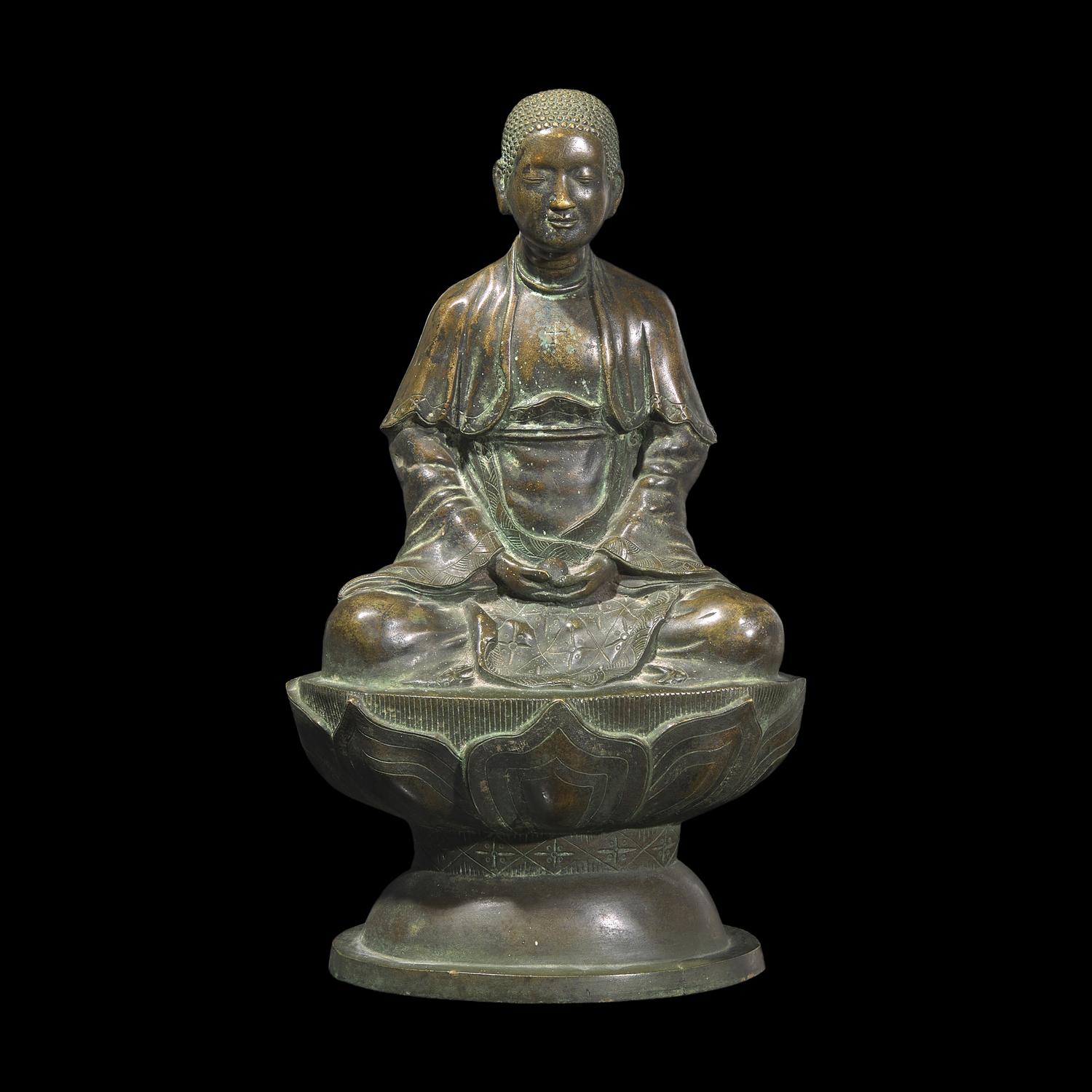 A Patinated Bronze Figure of a Seated Boddhisattva, Possibly Vietnamese 或爲越南 銅鎏金菩薩像