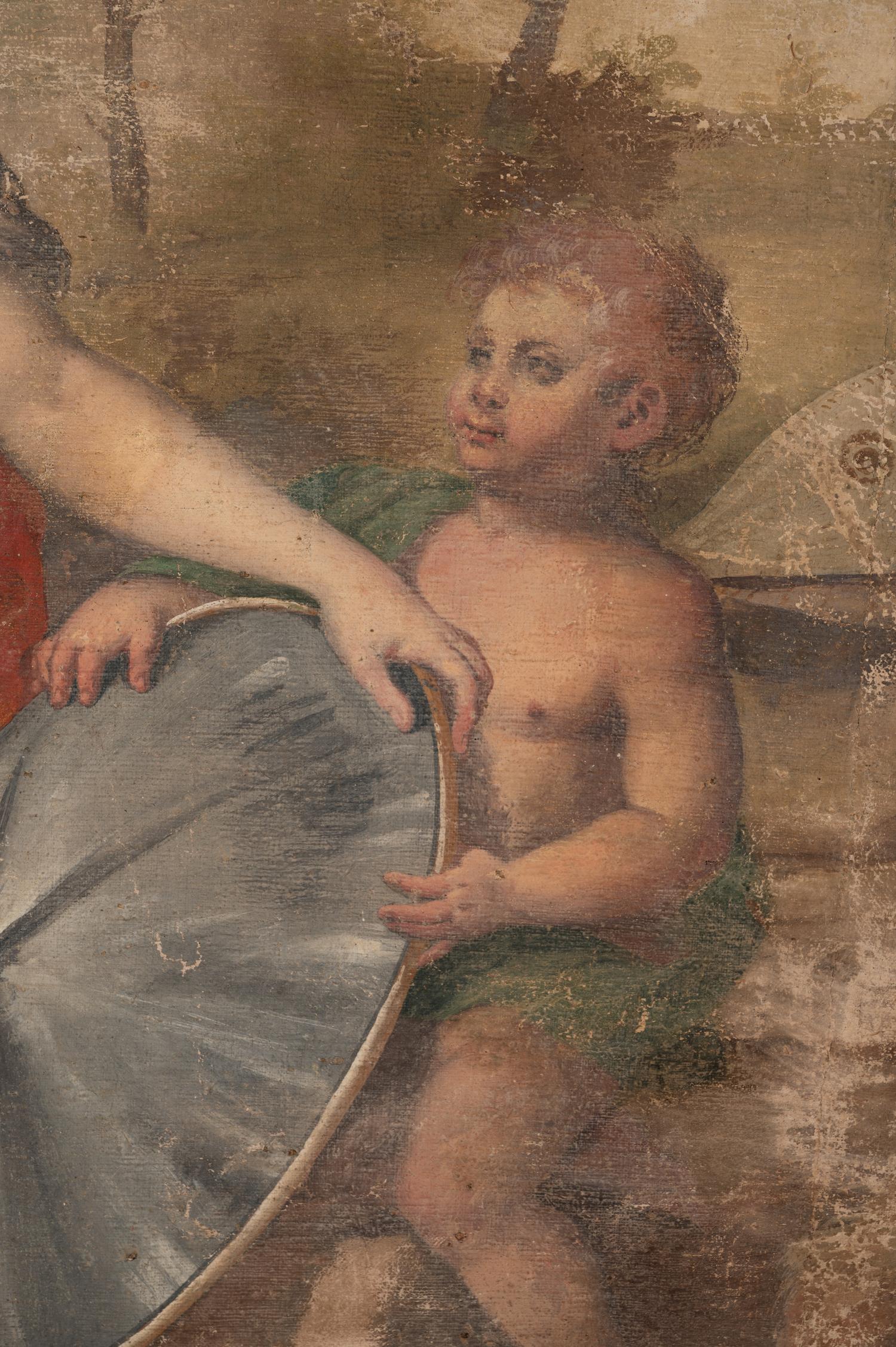 A Continental Painted Canvas Scenic Panel