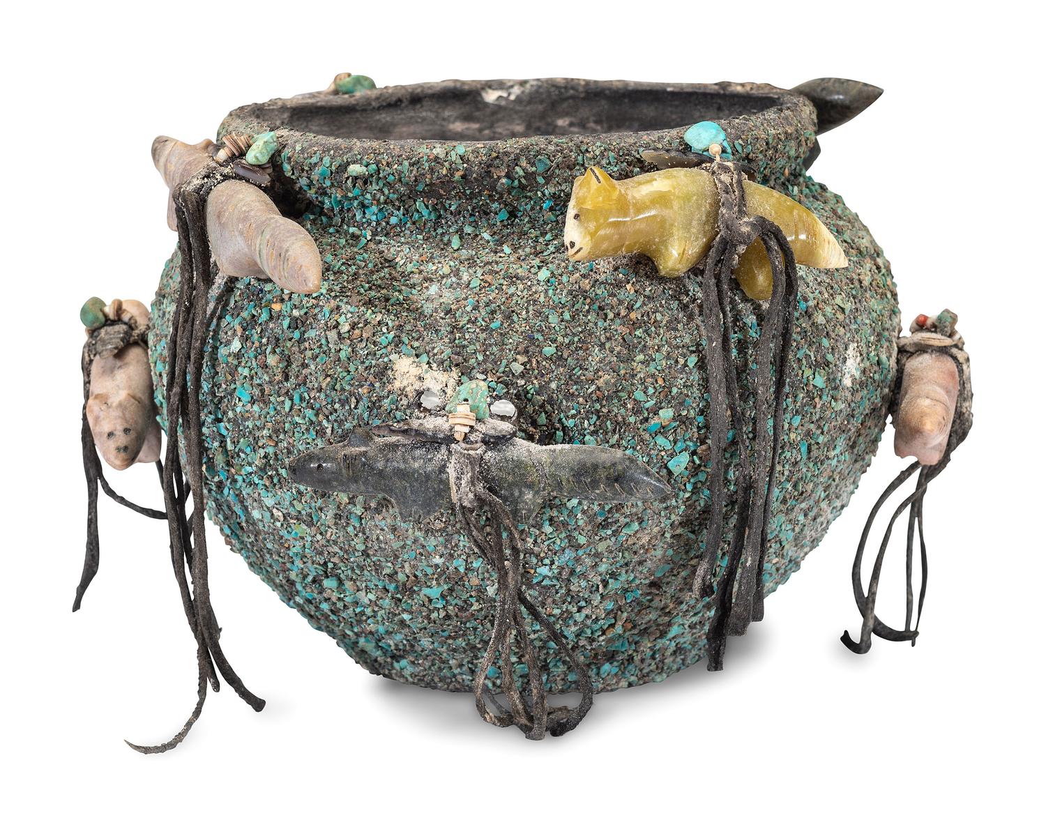Turquoise Encrusted Pottery Fetish Bowl