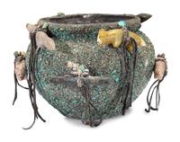 Turquoise Encrusted Pottery Fetish Bowl