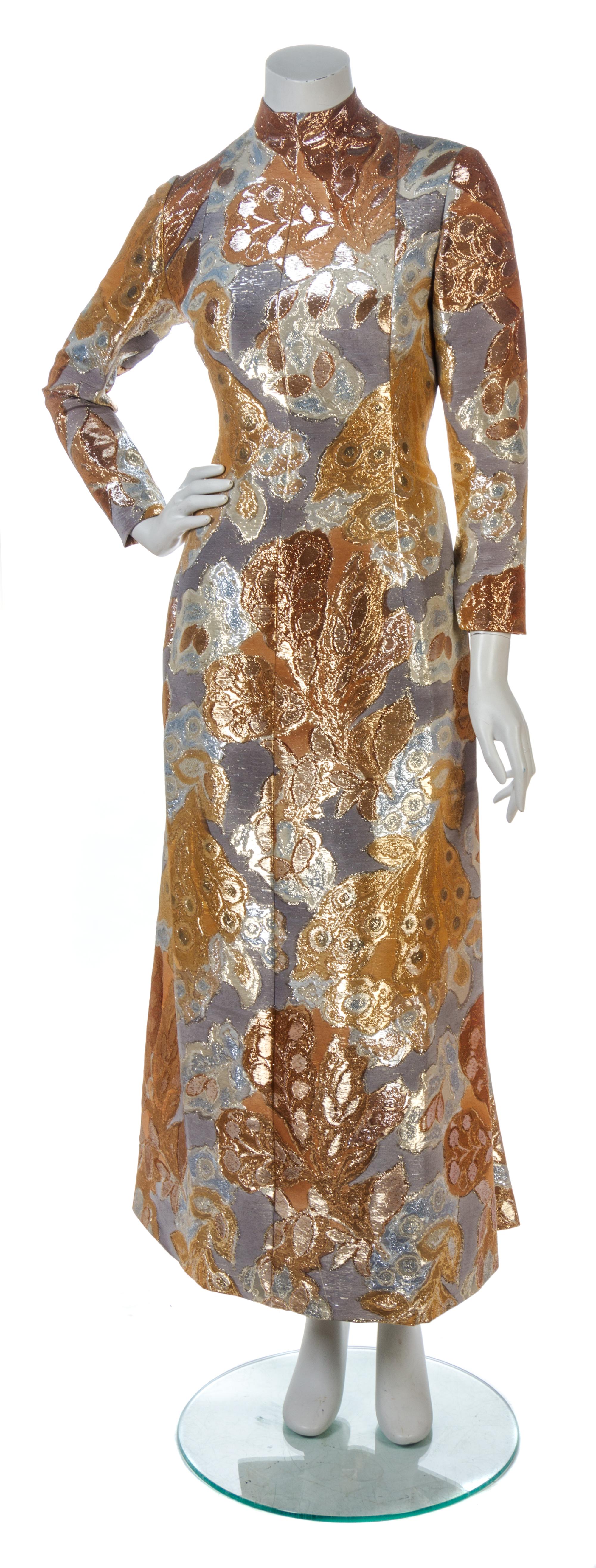 A Pauline Trigere Gold and Silver Jacquard Gown,