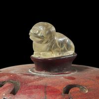 A large Chinese patinated bronze archaistic tripod censer, Ding, and wood cover, The Bronze 17th/18th Century or Earlier 清 青銅鼎式爐