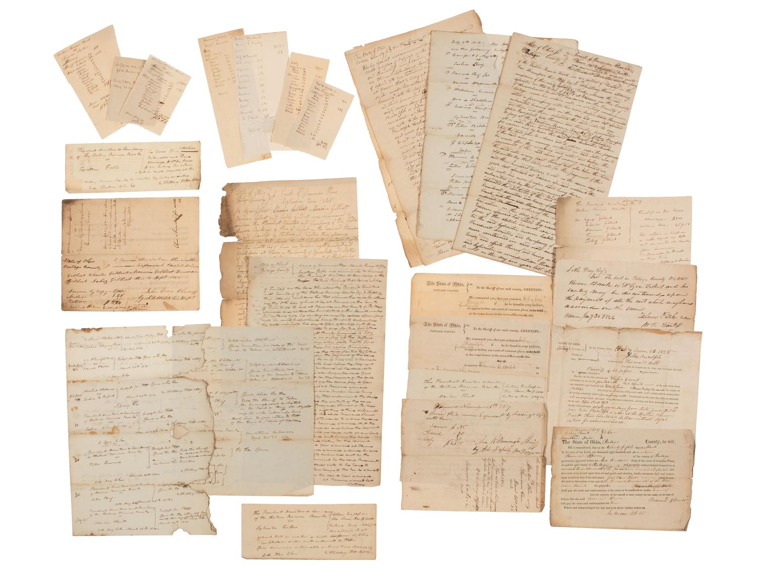 [WESTERN EXPANSION]. Large group of documents related to early settlers of Ohio's Western Reserve (the Connecticut Western Reserve), ca 1806-1890.