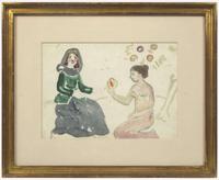 Maurice Prendergast (American, 1858-1924) - Two Girls with Fruit; With Long Wharf verso (A Double-Sided Work)