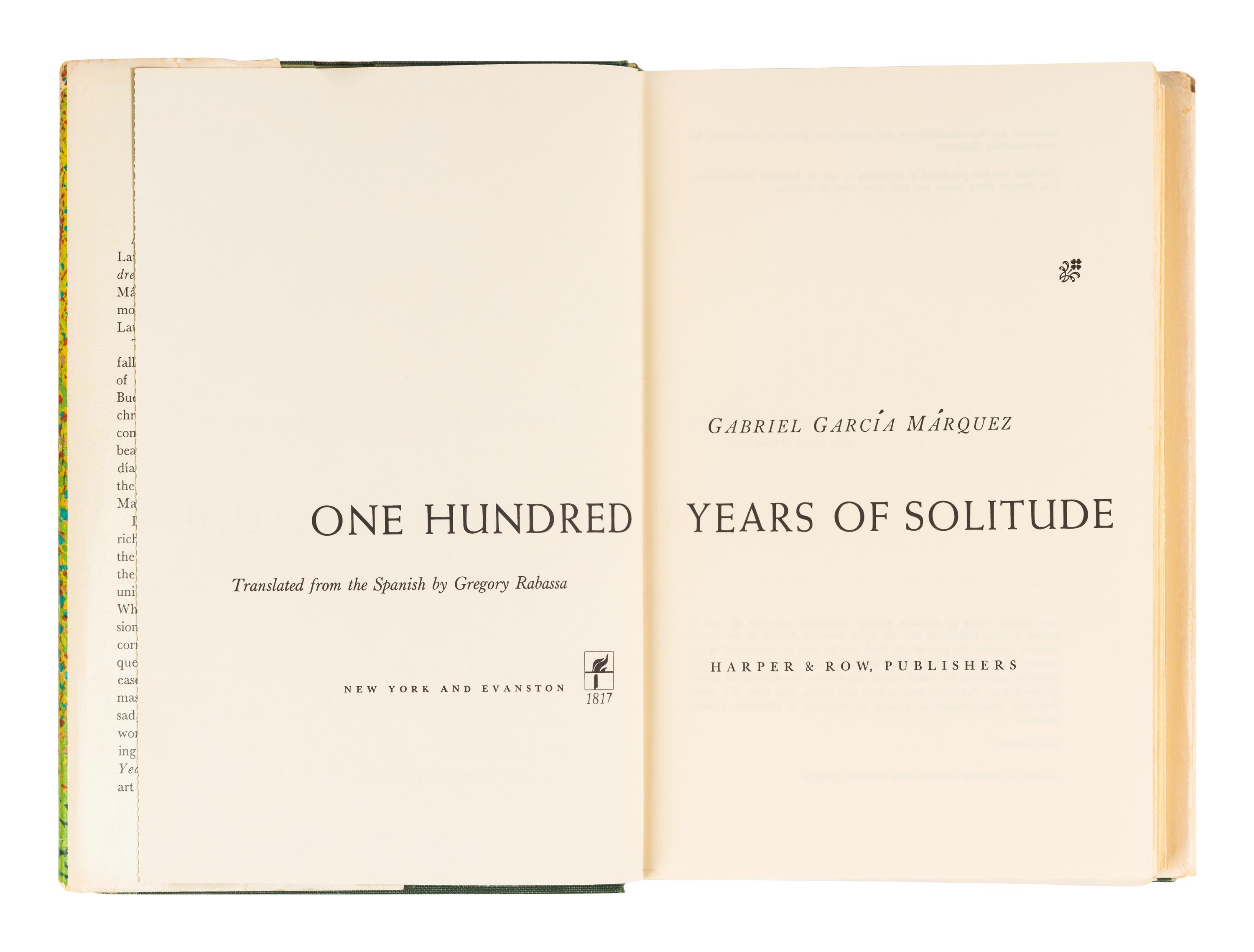 MARQUEZ, Gabriel Garcia (1927-2014). One Hundred Years of Solitude . New York and Evanston: Harper & Row, 1970.