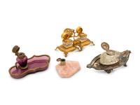 A Group of Silver, Glass and Quartz Inkwells